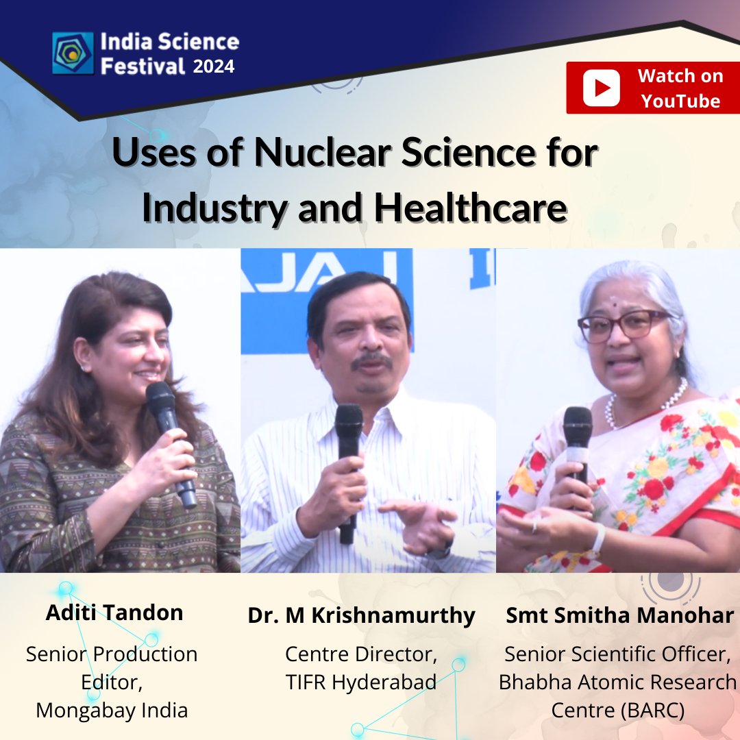 Learn how nuclear power is propelling medical breakthroughs, shaping cutting-edge diagnostics, & fostering sustainable solutions across industries. Watch M Krishnamurthy @TIFRScience and Smitha Manohar @IndiaBARC, moderated by @ByAditiTandon @MongabayIndia youtube.com/watch?v=81c6xy…