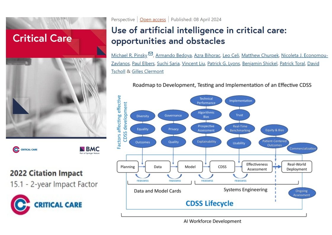 #CritCare #OpenAccess Use of artificial intelligence in critical care: opportunities and obstacles Read the full article: ccforum.biomedcentral.com/articles/10.11… @jlvincen @ISICEM #FOAMed #FOAMcc