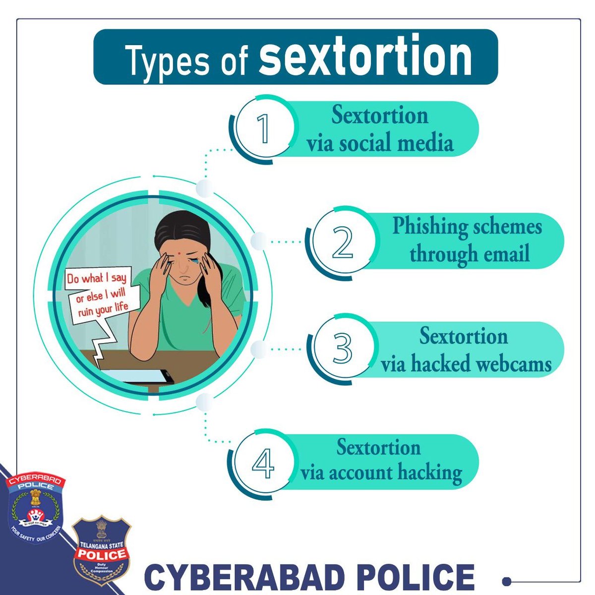 #SexualExtortion is a horrific and dehumanising assault that feeds on the humiliation of victims. Youngsters, especially girls, are asked to be smart enough to deal with these sextortion frauds. #CyberabadSheTeqm #Dial100