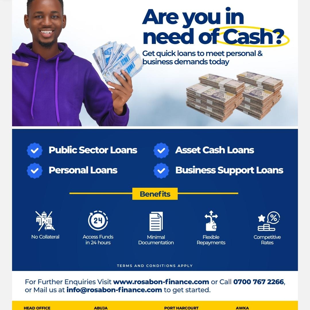 Do you have an urgent need for cash to settle bills, take care of emergencies or grab an opportunity? Does payday seem so far and bills are pilling up? Don’t worry, Rosabon got you covered, with our convenient, secure and instant loan.
#Police 
#customs 
#publicservant