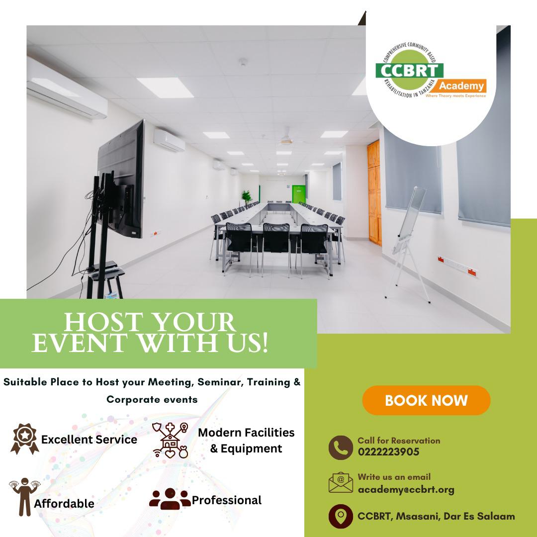 From meetings to seminars and corporate events, our facilities and professional staff are here to make your experience exceptional. Discover affordability, and convenience all under one roof. Host your event with us today! Call: 0222223905 Email: academy@ccbrt.org