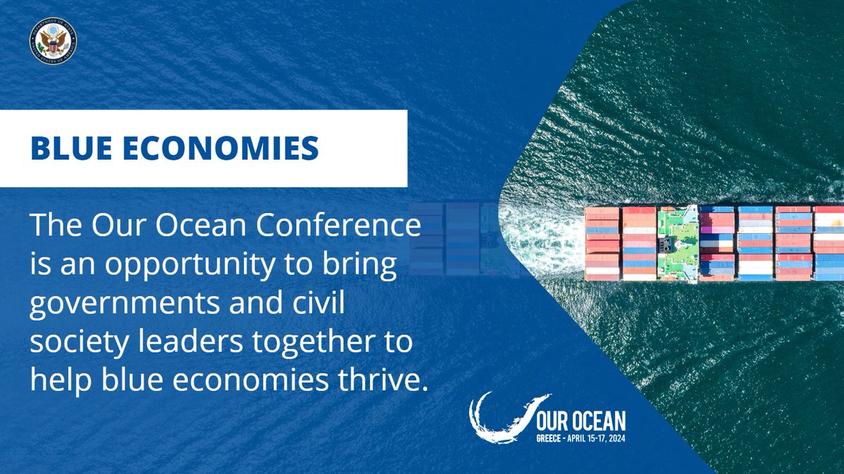 Sustainable blue economies support millions of jobs worldwide in fishing, tourism, international trade, shipping, ports, conservation, and energy. @OurOceanGreece is an opportunity to bring government and industry leaders together to help blue economies thrive.