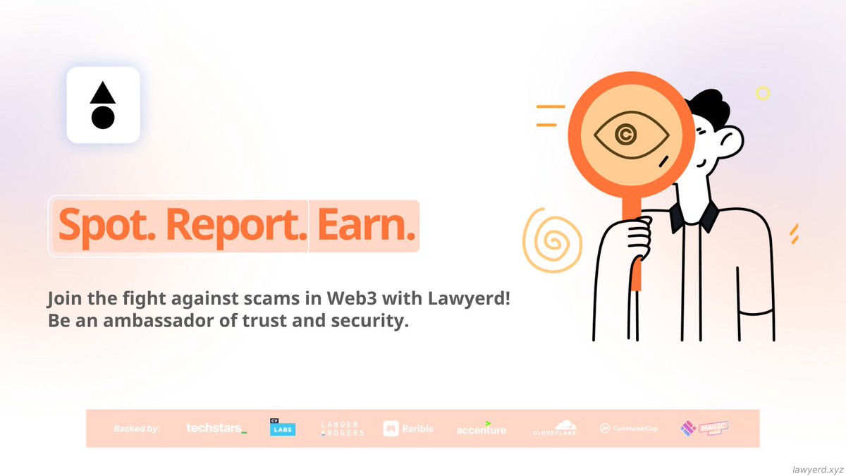 Lawyerd_net's tweet image. 🚀 Exciting News!
🔓 The whitelist for early users of Lawyerd is now open!
👉 spearmint.xyz/p/lawyerd
🕵️‍♂️Join to snitch-to-earn: Identify violations or scams, report them, and get rewarded! 
🌊Join us in pioneering a new way to combat scams in Web3! lawyerd.xyz