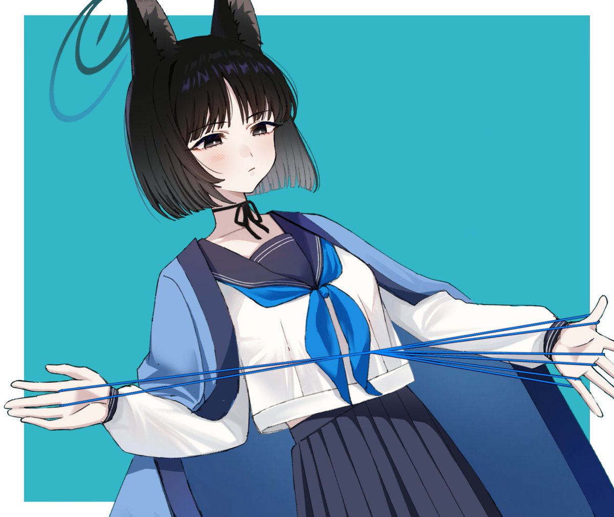 kikyou (blue archive) 1girl solo blush short hair simple background skirt black hair  illustration images