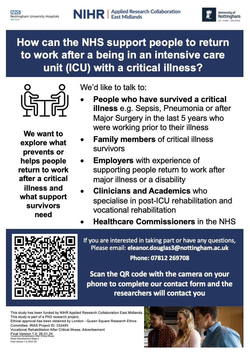 Only 50-60% of critical illness survivors are back at work a year later. Can you help me design a programme to support them return to work? #RightToRehab #RehabLegend #ICURehab I would like to speak with the stakeholders listed below @ICUsteps @cc_sn1 @UKSepsisTrust @ACPOHE