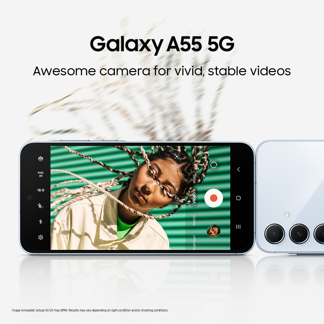 Capture the scene with amazing stability. Whenever you​ want to record an Awesome moment, you can trust​ #GalaxyA55 5G to produce clear and smooth videos.​ Learn more: samsung.com/ie/smartphones…