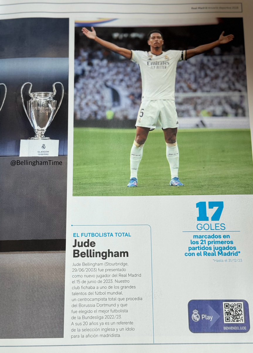 BellinghamTime's tweet photo. 📖 Jude Bellingham in Real Madrid’s 2023 Madridista Magazine 🫲🏽🤍🫱🏽 #HalaMadrid https://t.co/ns0H1UWvoe