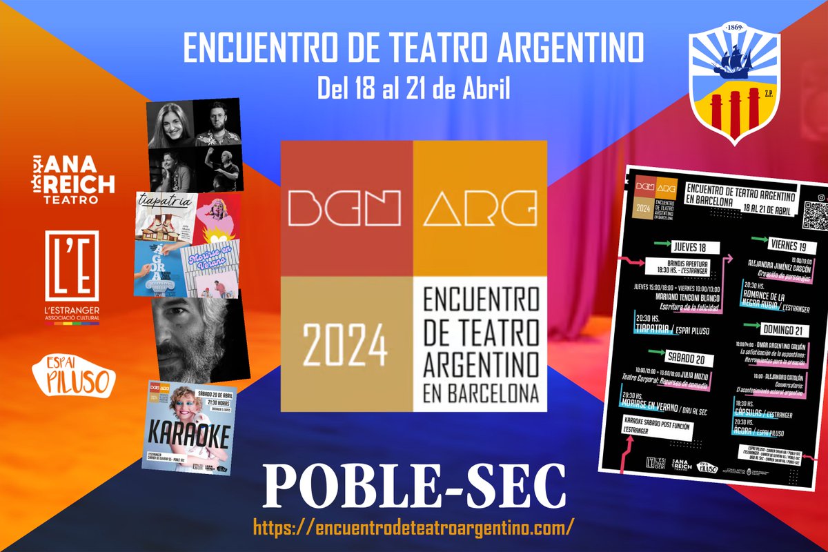 Ep! Aquests dies també tenim al Poble-sec el primer 'Encuentro de Teatro Argentino' organitzat per l'Espai Piluso, L'Estranger i Ana Reich. Del 18-21 d'Abril als seus espais i a Dau al Sec amb tallers, xerrades, teatre i alegria. Infórmense! 😍🅾️🅿️💙 #Poblesec #OrgullPoblesequi