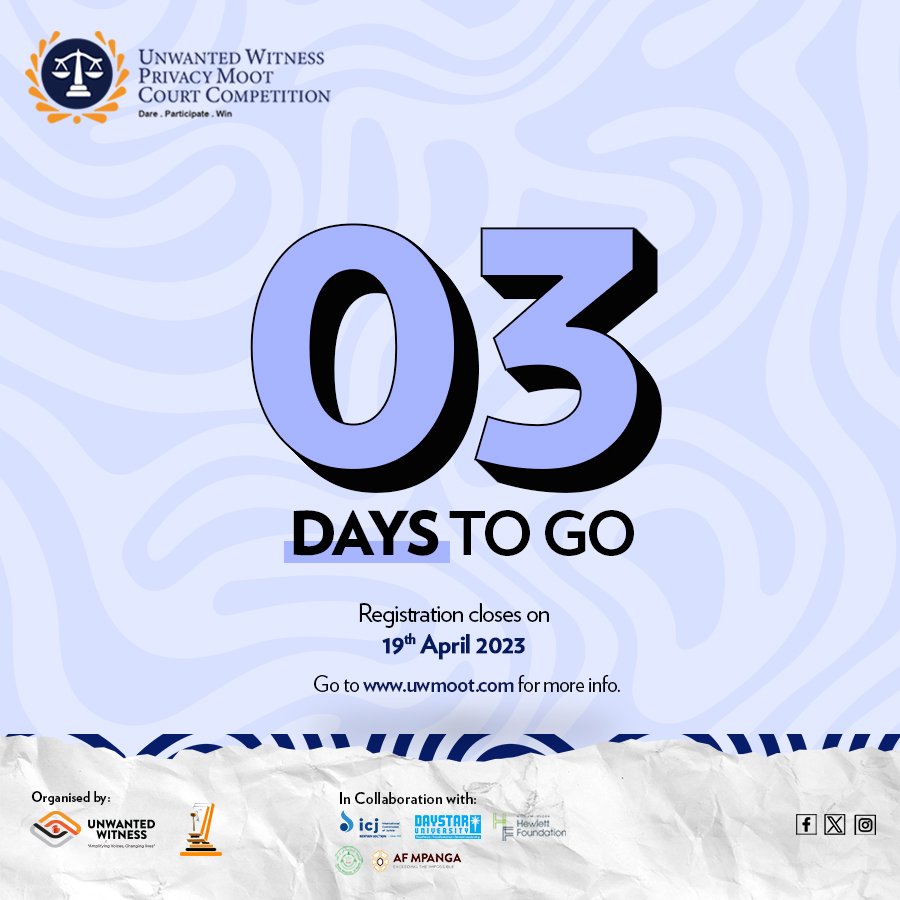 #DeadlineAlert📌 The final countdown is on! Just 3 days left until the registration deadline for the #UWPrivacyMoot24 edition! Visit our site uwmoot.com to register.