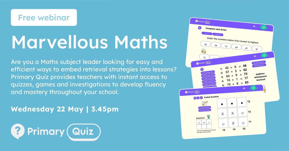 PrimaryQuiz's tweet image. Are you a Maths subject leader looking for easy and efficient ways to embed retrieval strategies into lessons?

Join our Maths webinar to discover how Primary Quiz can help 👉 buff.ly/4cWQveS 

#Mathematics #MathsLesson #MathsTeacher #Edtech