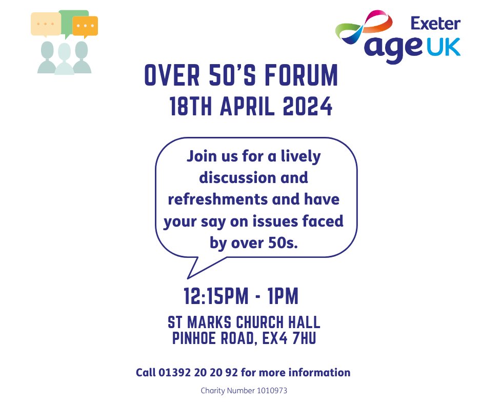 Join us on Thursday at St Marks Church Hall for our over 50's Forum!