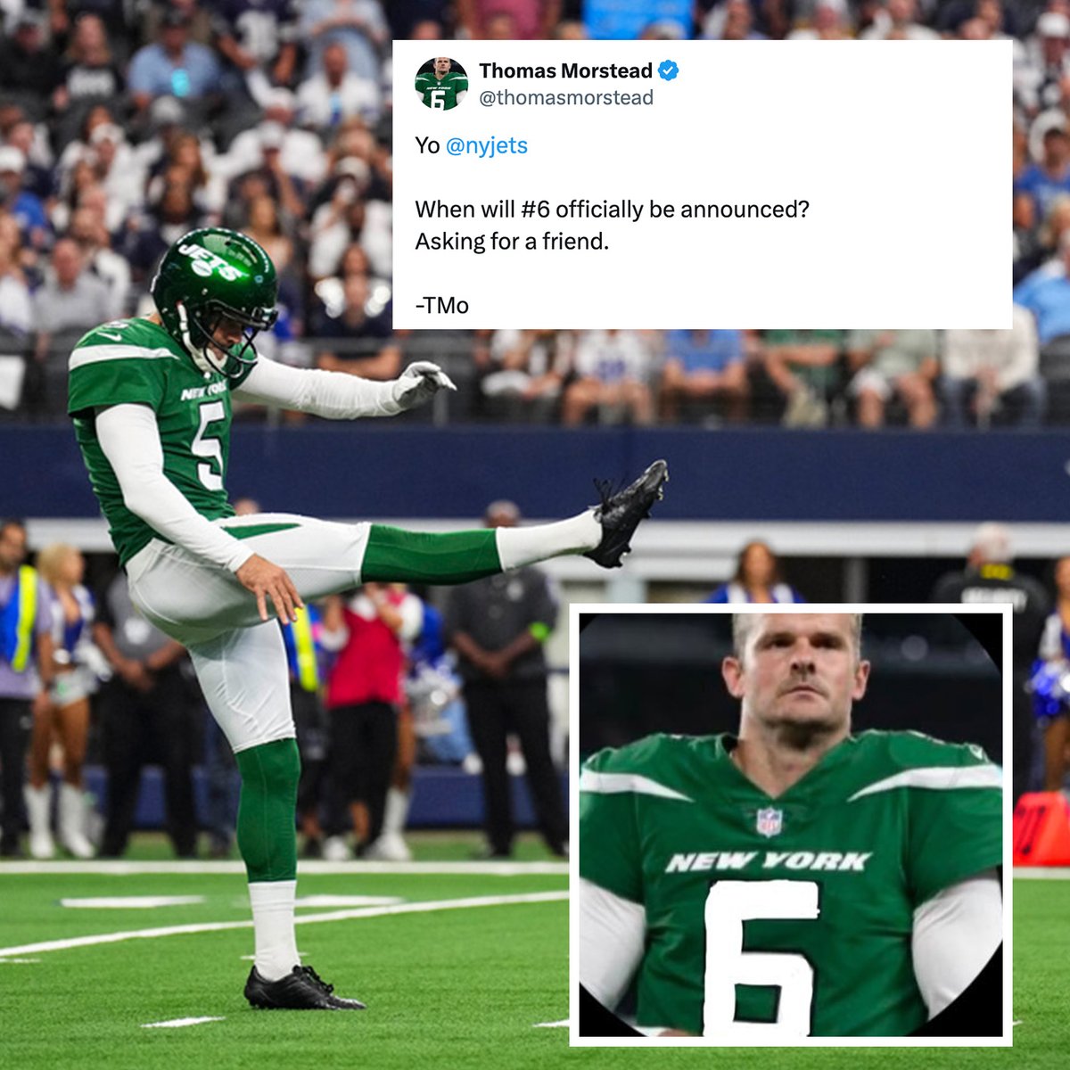 With Garrett Wilson being the new @nyjets number 5, @thomasmorstead is on the hunt for a new number.. and a new profile picture! 😅