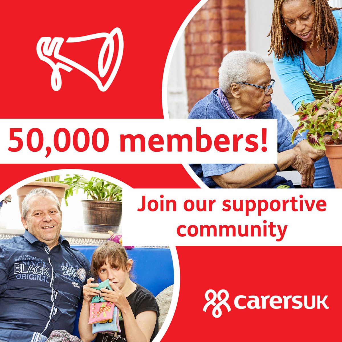 For the first time in our history we have reached a huge milestone of 50,000 members! Thanks to everyone who has joined and created a supportive community and movement for change. If you or anyone you know has caring responsibilities find out more here:go.carersuk.org/3vTQjMA?utm_so… ❤️
