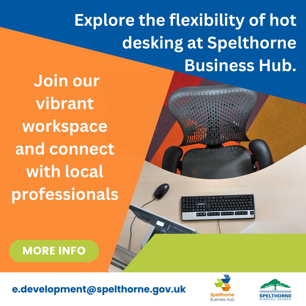 Experience the benefits of hot desking in coworking spaces: •Flexibility •Collaboration •Cost-effectiveness •Productivity Spelthorne Business Hub 33 Hanworth Rd, Sunbury-on-Thames TW16 5DA #SpelthorneBusinessHub #SpelthorneBoroughCouncil #HotDesking