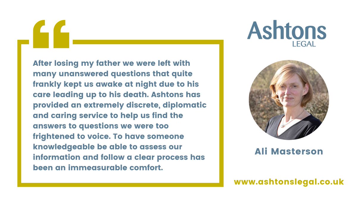Wonderful #feedback for Ali Masterson (@RedHeadedAl) in our Medical Negligence team. Ali provided 'an extremely discrete, diplomatic and caring service'. Find out how our #MedicalNegligence team can assist you: ashtonslegal.co.uk/your-injury/me…