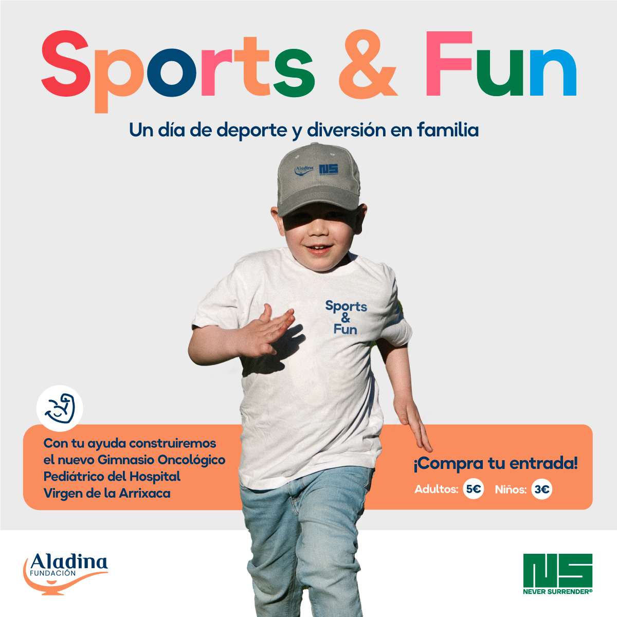 📢 Sports & Fun: un día de deporte y diversión en familia ✅ Ven y colabora en la construcción de un gimnasio oncológico pediátrico 📆 Sábado 20 de abril ⏰ 10:00 horas 📍 Jardín Chino (Paseo de Garay, Murcia) 🔹 @FundAladina | @fneversurrender ➡️ eventosaladina.org/eventos-aladin…