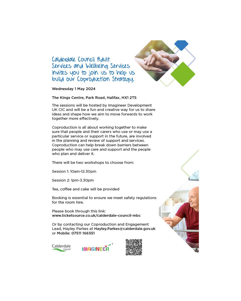 Adult Social Services are hosting a Coproduction event to make sure that people and their carers are involved in the planning & review of support & services Booking essential on the link below: new.calderdale.gov.uk/events/calderd… #CoproductionEvent #AdultSocialServices #CommunityEngagement