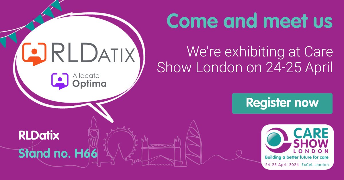 Come see us and have a chat next week at the Care Show London! We'll be discussing all things #rostering and how Allocate Optima can help you. We'll have some merchandise to giveaway to support your growth with RLDatix.
