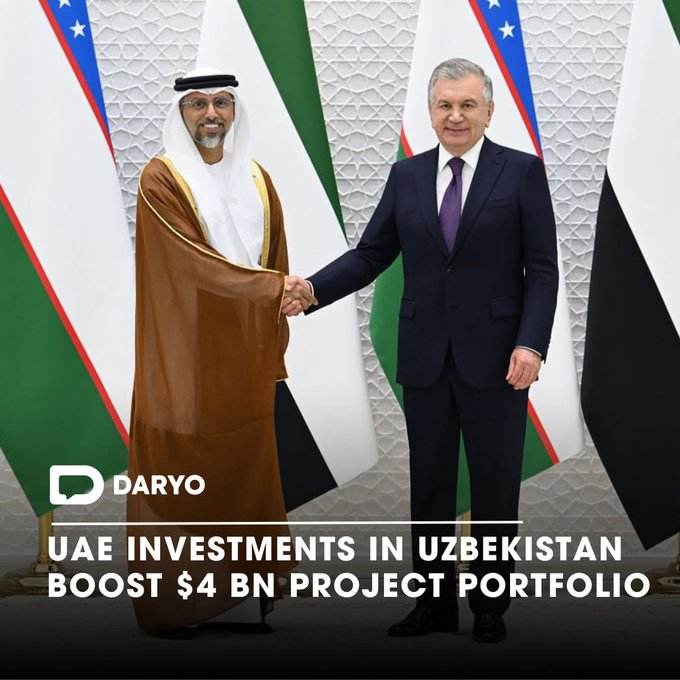 #UAE  🇦🇪investments in #Uzbekistan  🇺🇿surge, boosting a $4 billion project portfolio. Discussions centered on expanding cooperation across key sectors, with over 300 UAE enterprises operating in Uzbekistan. #UAEInvestments #EconomicGrowth #BilateralTrade   #GreenEnergy