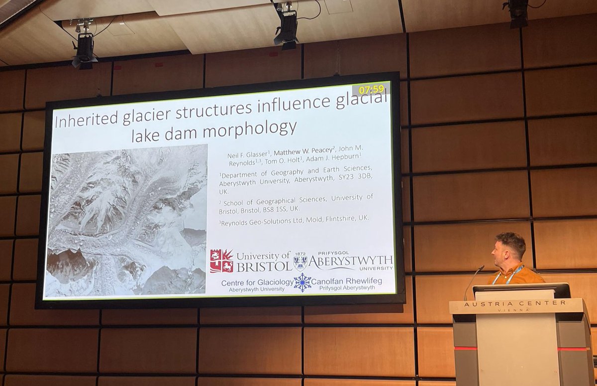 Great fun at @EuroGeosciences presenting our work on glacial lake dam morphology this morning in @EGU_GM. @Bristol_Glac @AU_CfG @NeilNfg @tom_holt #EGU24 #EGU_GM #glaciology