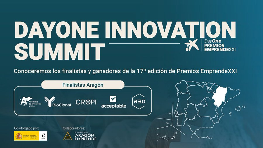 EmprendeXXI_'s tweet photo. 🗣️ Dentro de una hora conoceremos a la startup ganadoras de los #PremiosEmprendeXXI en el #DayOneinnovationSummit de Aragón.
No te lo pierdas y conoce los proyectos de @AInventores, #Cropi, #BioClonal, @r_3dimension, @ACCEPTABLE_Esp.👏 https://t.co/YRWoWubXvU