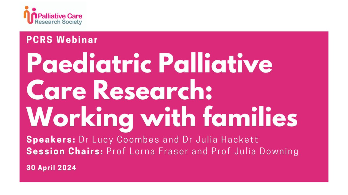 Join us for our next Event... Paediatric Palliative Care Research: Working with families 🗓️30 April 2024 ⏰13:00 - 14:00 Speakers: Dr Lucy Coombes and Dr Julia Hackett Session Chairs: Prof Lorna Fraser and Prof Julia Downing Book your place 👇 pcrs.org.uk/events/paediat…