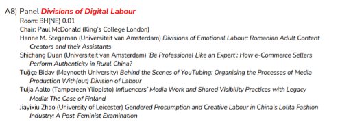 join our panel to have a look at the behind the scenes of creator labour at 11.15! if you can't find the room lmk, im already there to frantically work on my phd which im handing in in TWO WEEKS 😱