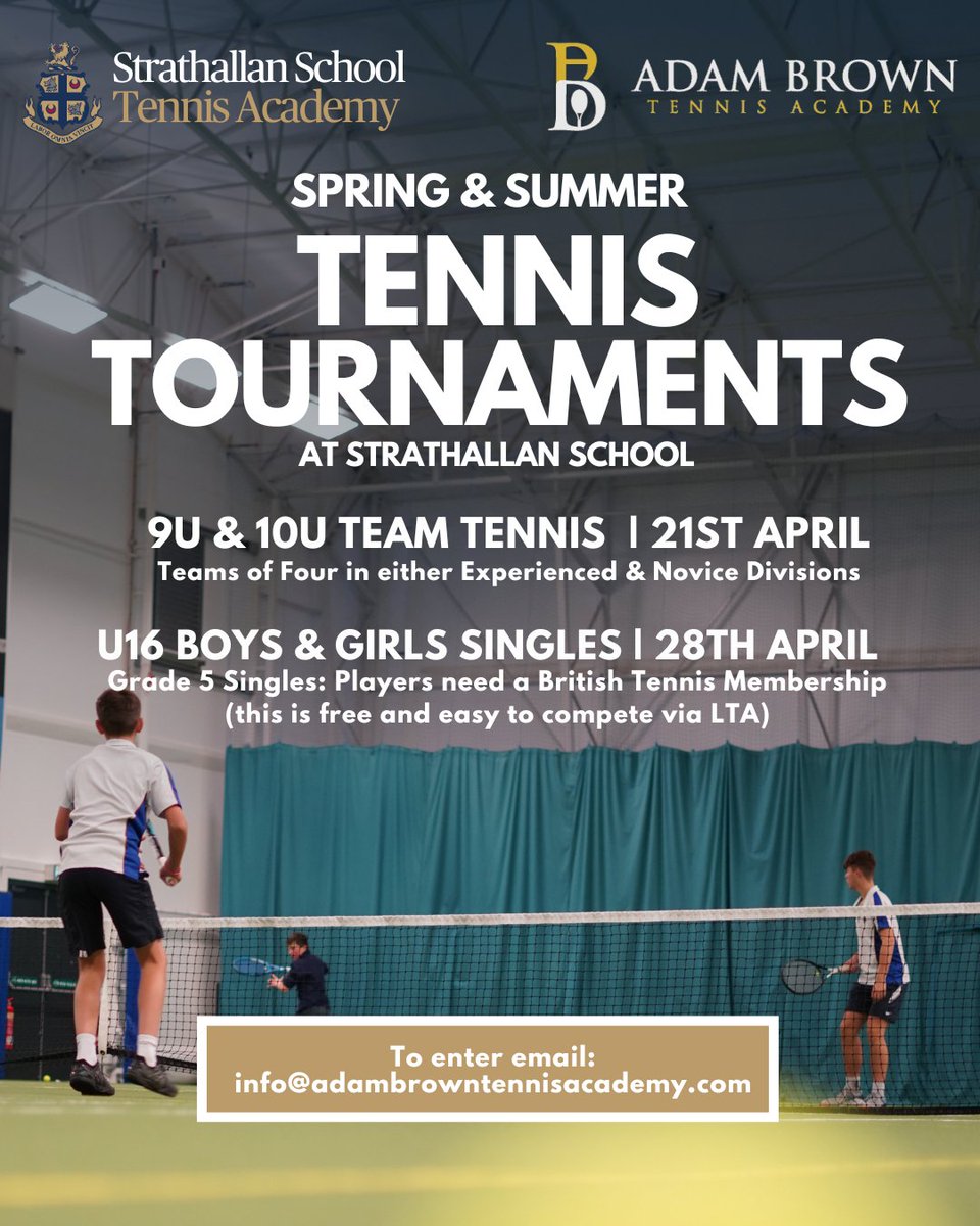 Starting this weekend, our Spring &amp; Summer Tennis Tournaments, in partnership with <a href="/abtennisacademy/">Adam Brown Tennis Academy</a> - aim to serve up fresh, thrilling action for Scottish Tennis players! 🎾🔥

Find out more:
strathallan.co.uk/news/ace-partn…