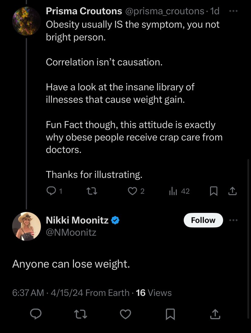 prisma_croutons's tweet photo. @NMoonitz @whstancil Soooooo, you have a problem with weight, huh?  

You’ve progressed to just injecting it into whatever convo you want now. Neat. https://t.co/l2szdWXNdt