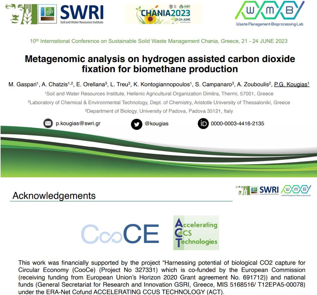 Oral Presentation at the 10th International #Conference on #Sustainable Solid #Waste Management, ELGO-DIMITRA team presented the findings from their study on the influence of packing materials on the #biomethanation efficiency of trickle bed #reactors