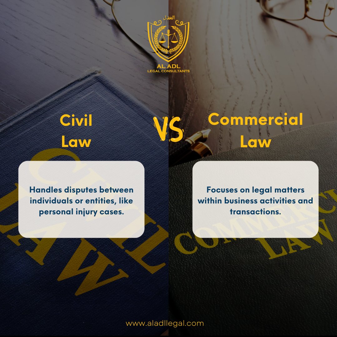 Understanding these distinctions is key to navigating legal matters effectively. 

🌐aladllegal.com/commercial-law…

#legalinsights #civillaw #commerciallaw #aladl #lawfirmindubai #dubailawfirm #lawfirm #aladllegal