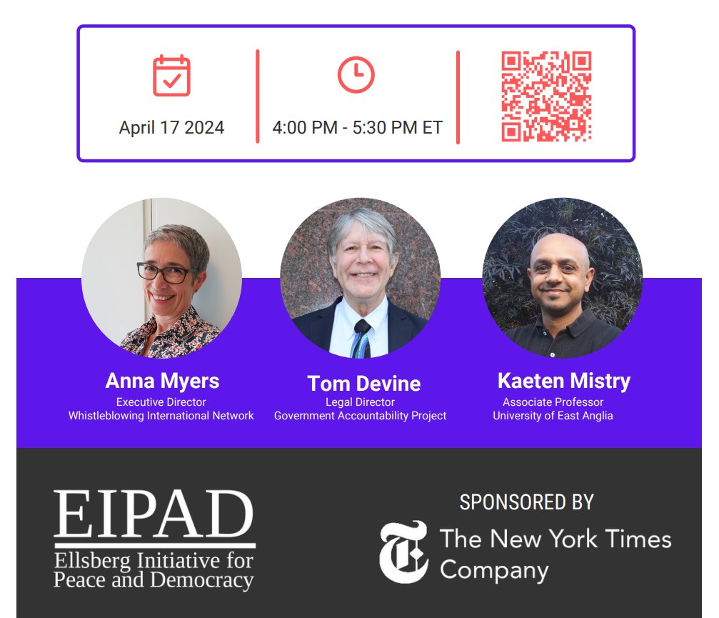 🗓️Event: 2024 Ellsberg Conference: Whistleblower Advocates TOMORROW at 4:00 PM ET, join the Ellsberg Initiative for Peace and Democracy, for their webinar ‘Whistleblower Advocates’, see the link below for more information. #Whistleblower #advocacy bit.ly/3xuYPSI