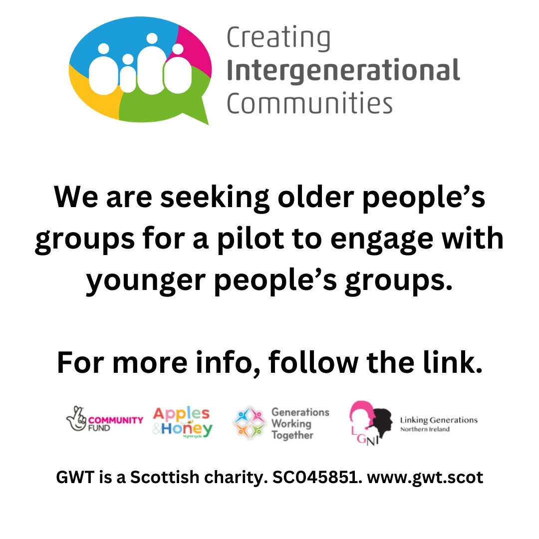 We are seeking older people's groups for a pilot to engage with younger people's groups. Find out more here 👇 generationsworkingtogether.org/news/new-partn… #CICNCLF