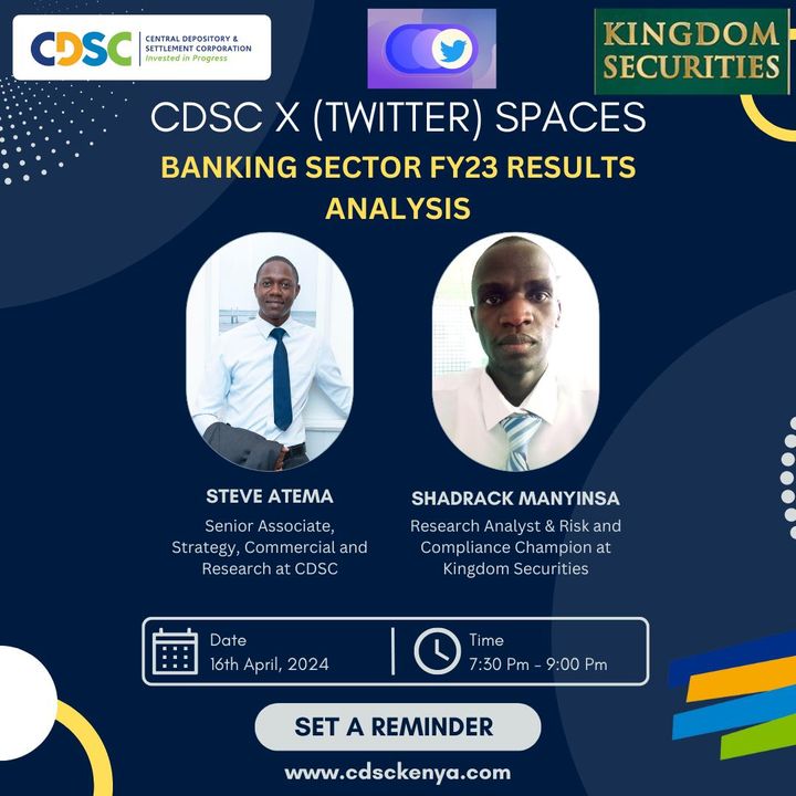 UNDERSTANDING EARNINGS RELEASES Banks have released their 2023 Full Year results. We have organized a webinar tonight to break down some of these numbers and help you learn how to make sense of financial result announcements. Register here: twitter.com/cdsckenya/stat…