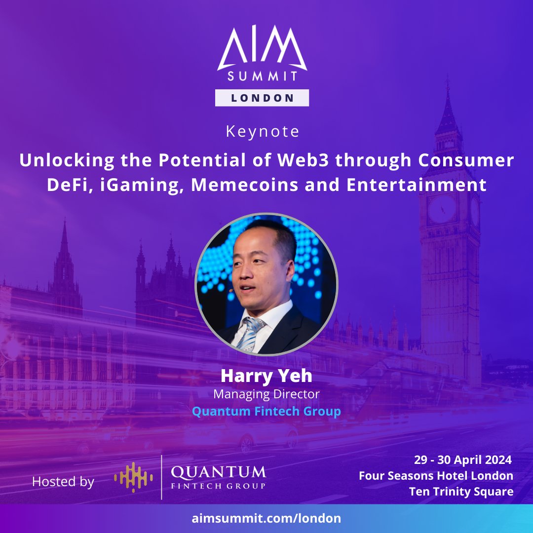 Prepare to be enlightened as @harryyeh takes the stage to deliver his keynote speech, “Unlocking the Potential of Web3 through Consumer DeFi, iGaming, Memecoins and Entertainment” Apply to attend here: lnkd.in/dhfhM87e #alternativeinvestments #aimsummitlndon #web3 #lif3