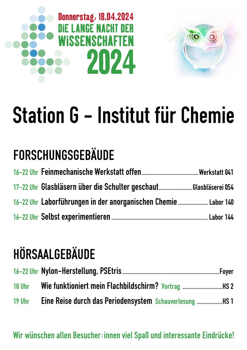 Lange Nacht des Wissens 2024 - wir sind dabei!
Wir öffnen die Forschungslabore & bieten Experimente zum Selbermachen. Vorbeikommen lohnt sich!
Und nicht die 'Reise durch das Periodensystem der chemischen Elemente' verpassen!😉
chemie.uni-rostock.de/veranstaltunge…
#LNdW_Rostock @bresien_lab