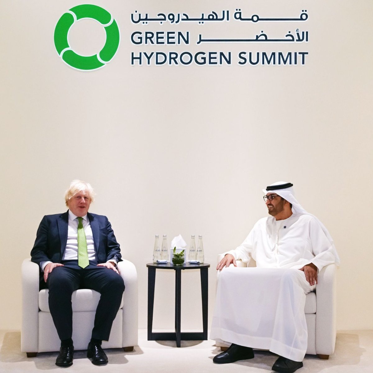 On the opening day of the @WFES in Abu Dhabi, alongside the #GreenHydrogenSummit, HE #DrSultanAlJaber, UAE Minister of Industry and Advanced Technology, Chairman of #Masdar, and #COP28UAE President, met with Rt Hon. @BorisJohnson, Former Prime Minister of the United Kingdom. The…