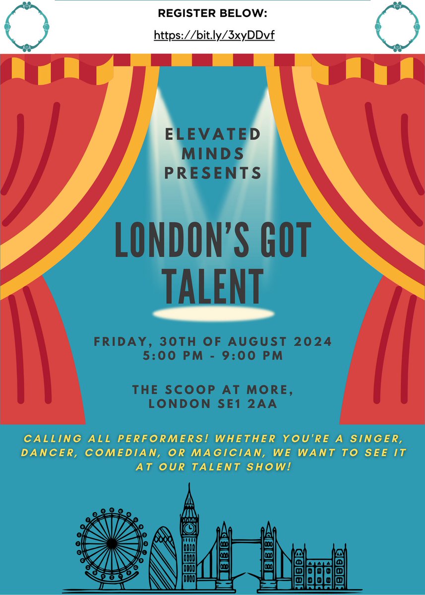 ElevatedMinds_C's tweet photo. ✨🎤 London’s Got Talent 🎤✨

Elevated Minds present: LONDON’S GOT TALENT! 🎤💃🎩

Calling all superstars! Join us for London’s Got Talent - an inclusive showcase for all ages and talents.

Sign up for the ‘London’s Got Talent: Application Form’
https://t.co/eJwNQebrBs https://t.co/Wwv2Cs4fuM