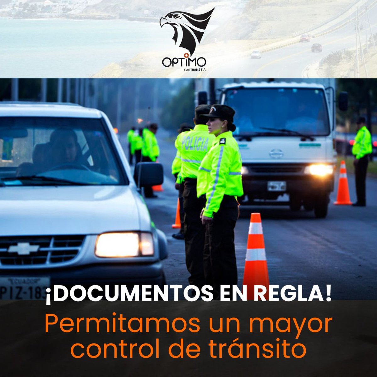 Las principales avenidas están llenas de controles, antes de salir asegúrate de llevar tu papeles como licencia y matrícula. ¡Esto es ser un buen ciudadano y un completo chofer profesional! #apagones #Guayaquil #quito #optimocartrans