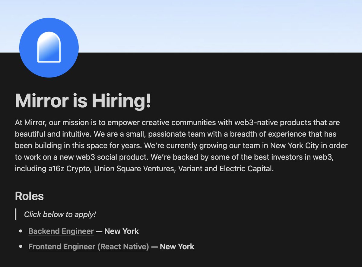 Can't even DM <a href="/viamirror/">Mirror</a> 😅

Trying to find an employee/engineer of theirs and I can't! 😭

Oh well, I tried. Someone will notice the word Exploit on the front page, right? 🫣

<a href="/a16zcrypto/">a16z crypto</a> <a href="/usv/">USV</a> <a href="/variantfund/">Variant</a> <a href="/ElectricCapital/">Electric Capital ⚡️</a> 

One of you tell <a href="/viamirror/">Mirror</a>, please! 😭