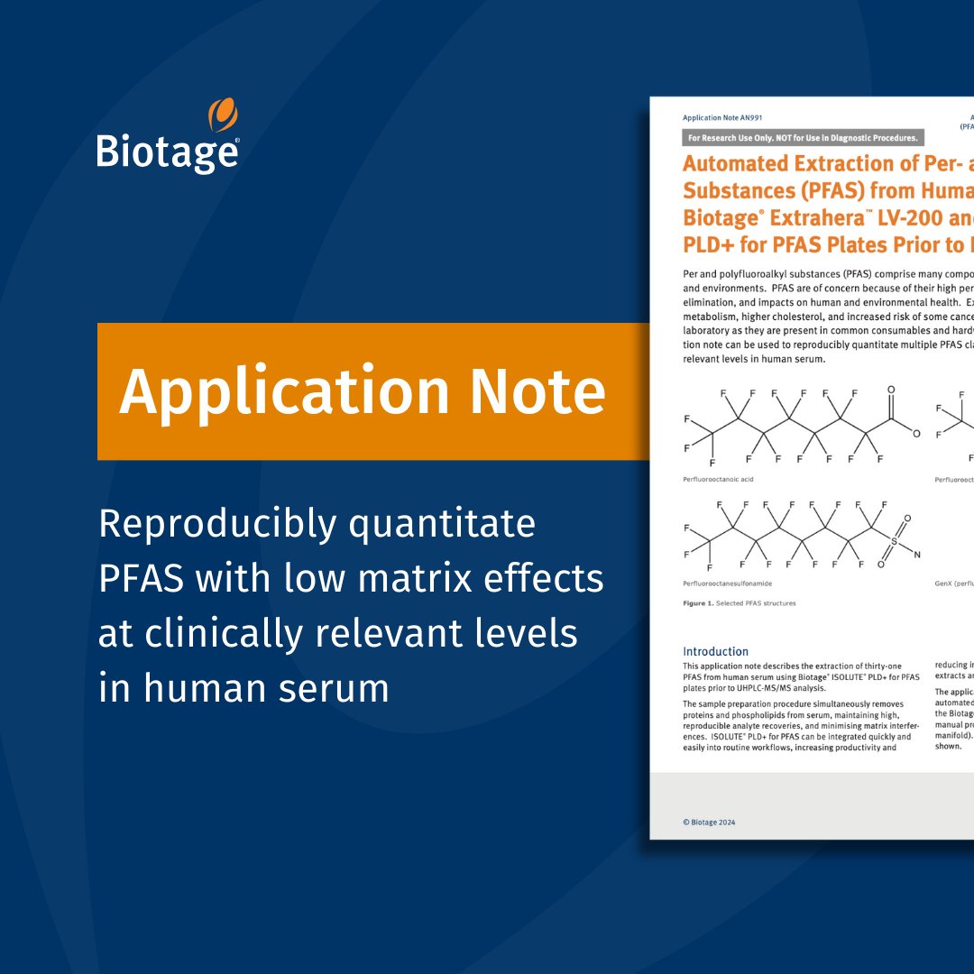 Are you researching the impact of PFAS on human health? You can now precisely quantitate PFAS in biological fluids through our ISOLUTE® PLD+ for PFAS plates. Take a look at our latest application note!

hubs.ly/Q02sn1SR0  

#samplepreparation #pfas #automation