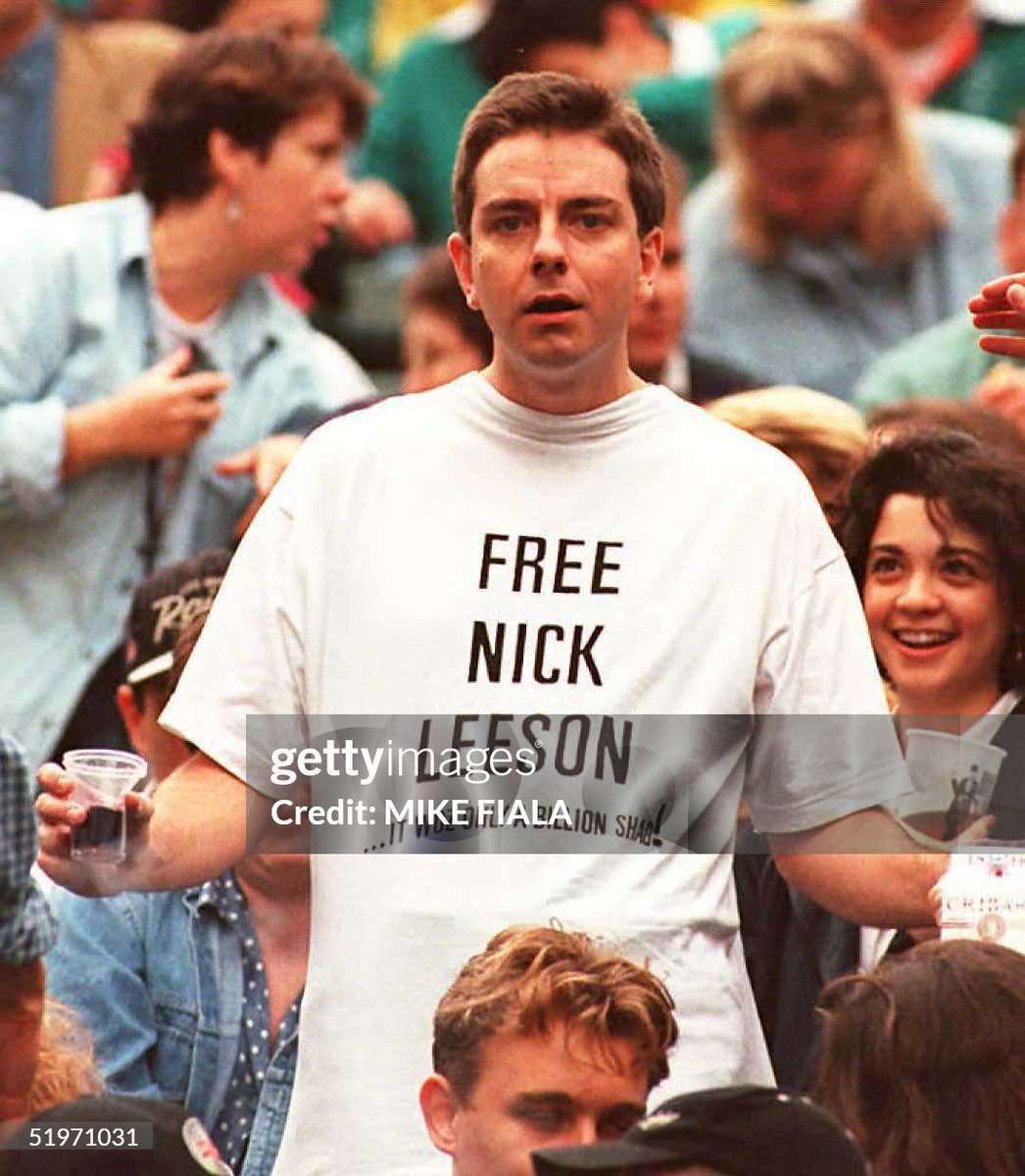 A British rugby fan displays his support for jailed investment broker Nick Leeson during the Hong Kong Invitation Sevens rugby tournament (1995)