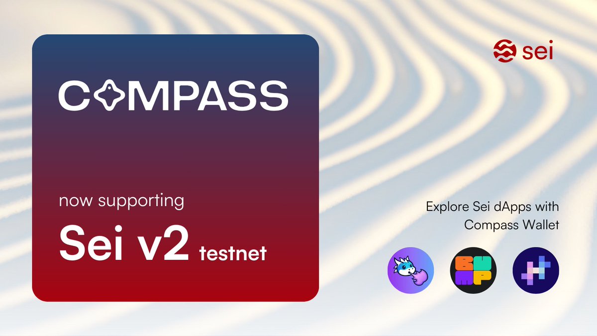 SeiNetwork's tweet photo. The Sei family is always prepared for the v2 EVM mainnet 🔴💨

Experience smooth navigation on the Sei v2 testnet with @compass_wallet, where you can manage both 0x & Sei addresses seamlessly!

Explore these Sei dApps with Compass:
🔴 @dragonswap_dex for DEX
🔴 @webump_ for NFTs
🔴 @hoyu_io for borrowing and lending