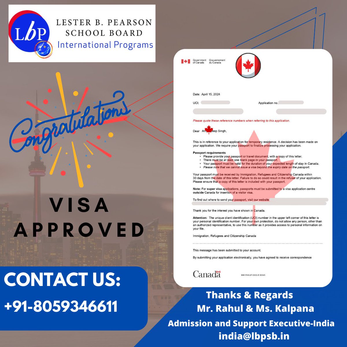 🇨🇦 🇨🇦 Canada Study Visa Approval 🇨🇦 🇨🇦

Mr. Vishal Manocha Congratulates Anmoldeep Singh for getting a Study visa approved for Lester College. 🇨🇦  
.
#networthimmigrationsolutions #workpermit #bhfyp #foryou #canadalifestyle #studypermit #visitorvisa #canadavisa