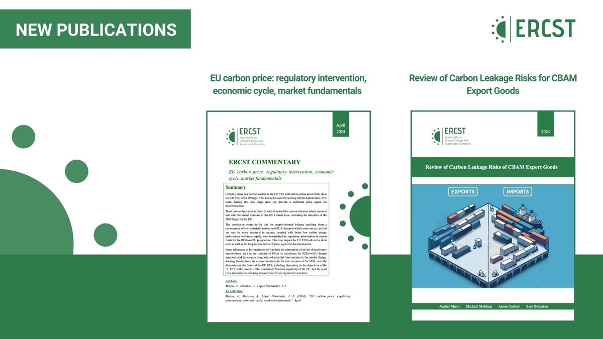 🚨 Two new ERCST publications are out this week! Read them here 👉 bit.ly/4abTmyK #ETS #CBAM #CarbonPrices #CarbonLeakage