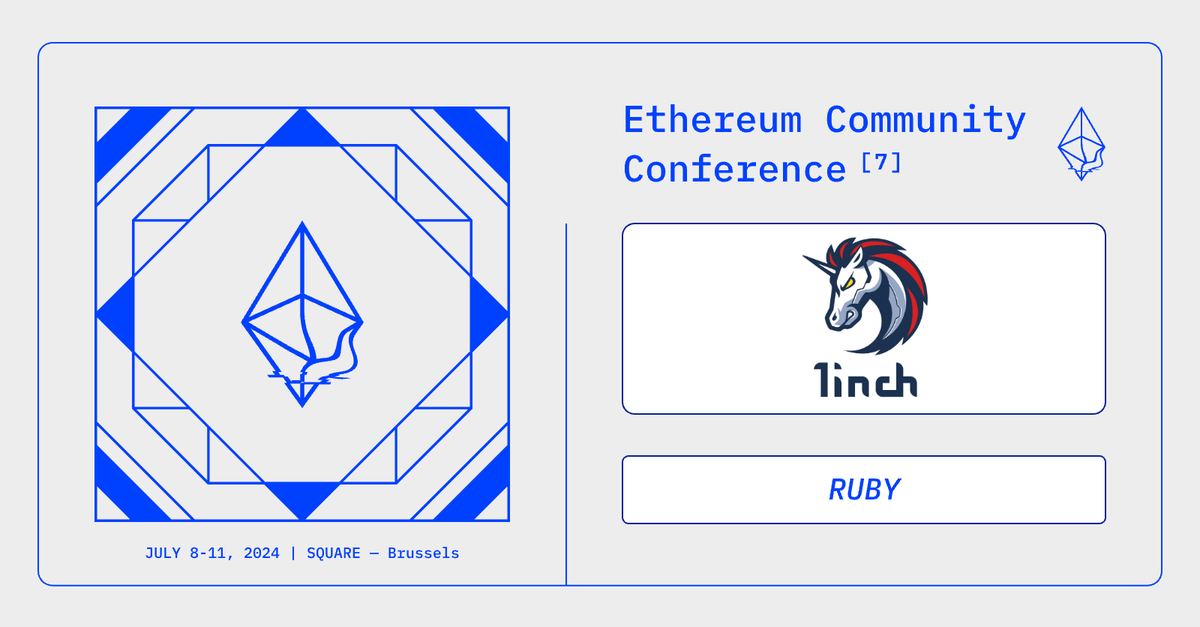 EthCC[7] is made possible by the generous support of our sponsors. Thank you @1inch for supporting us this year as a RUBY sponsor! 🖤💛❤️ 1inch.io