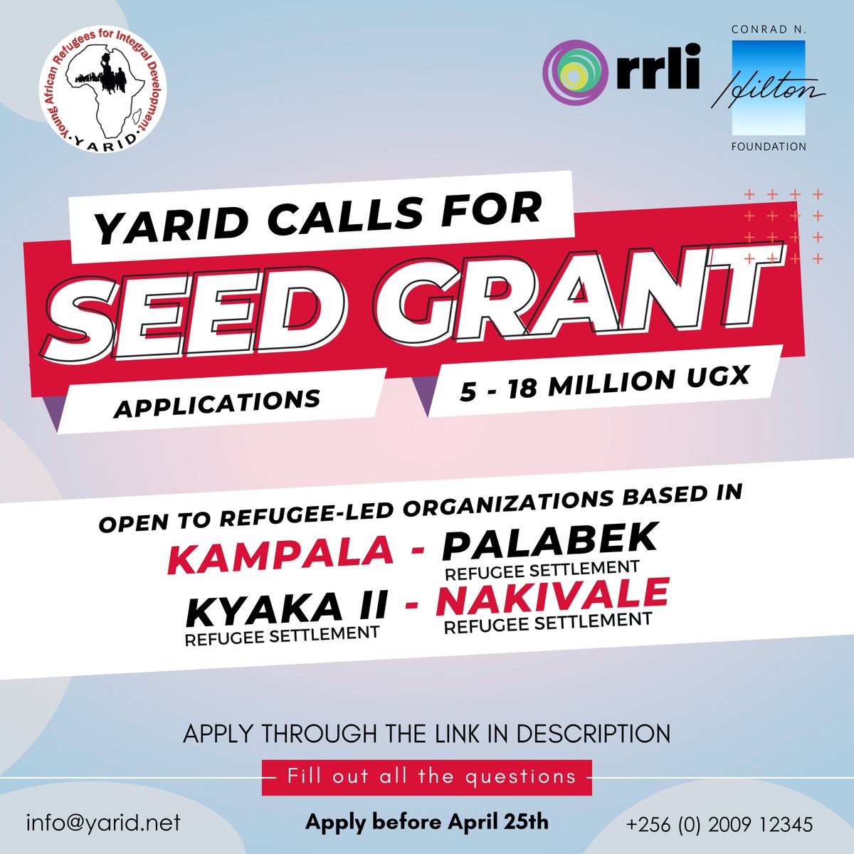 We've seen how impactful unrestricted funding is when paired with technical support.🌟 Now, we're excited to Call for Seed Grant Applications from RLOs in Kampala, Kyaka II, Palabek, & Nakivale. 🌱🤝 Apply by April 25: docs.google.com/forms/d/e/1FAI…… @hiltonfound @refugeeslead