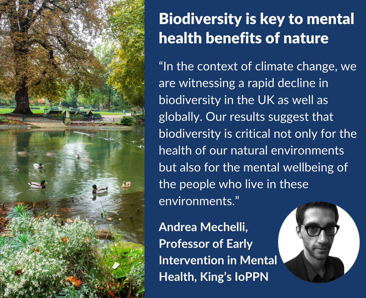 New study in @SciReports shows the importance of biodiversity for #mentalhealth.🌿 Environments with more diverse natural features were linked with greater mental wellbeing benefits. Funded by @Wellcometrust @NIHRresearch Read more: maudsleybrc.nihr.ac.uk/posts/2024/apr… @ryanhammoud