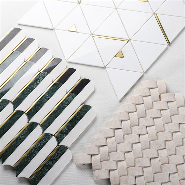 Three classic style natural marble mosaic. Classic products never go out of style.
--
🎯Waterjet Marble Mosaic

#walltile #pooltile #swimmingpool #waterjet #naturalmarble #marblemosaic #darkgreenmarble  #triangle #herringbone  #shield #naturalstone