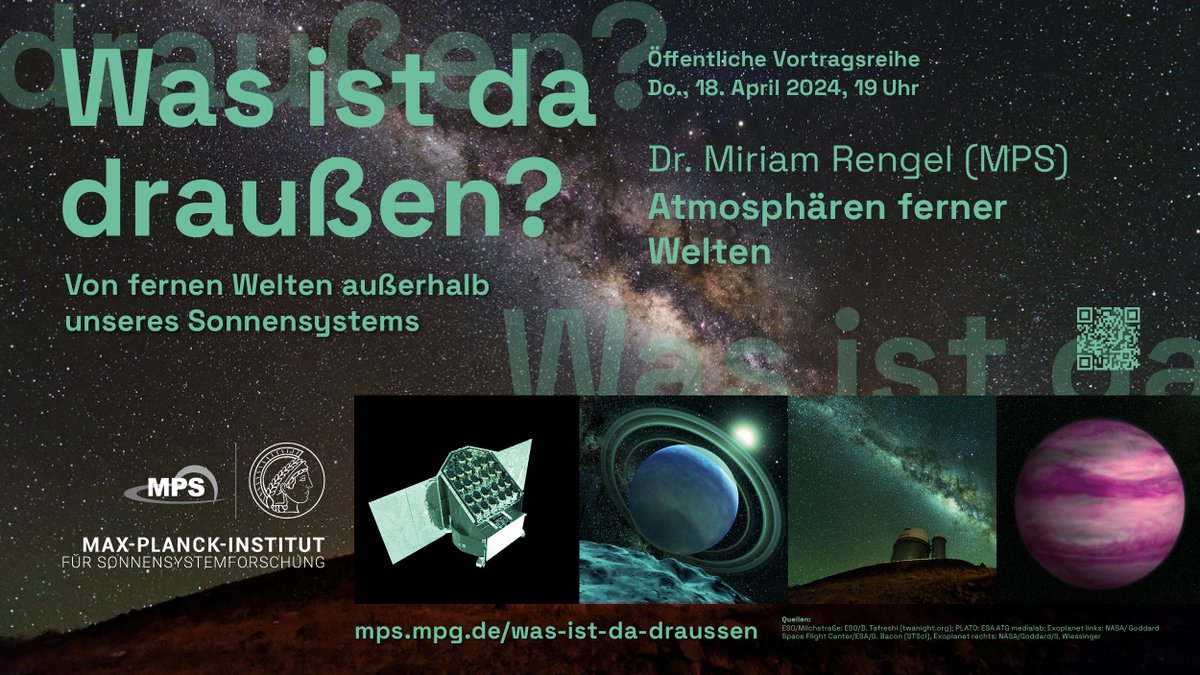 How can #atmospheres of #exoplanets be characterized and what do they tell about their planets? Miriam Rengel from #MPSGoettingen explains in the next talk in our lecture series “Was ist da draußen?” In German. More infos here: mps.mpg.de/was-ist-da-dra… @thegoecampus